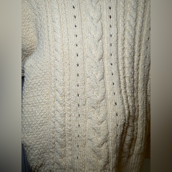 Free People - Casual Preppy Warm Cropped Cream Cable Knit Short Sleeve Sweater - Picture 4 of 7